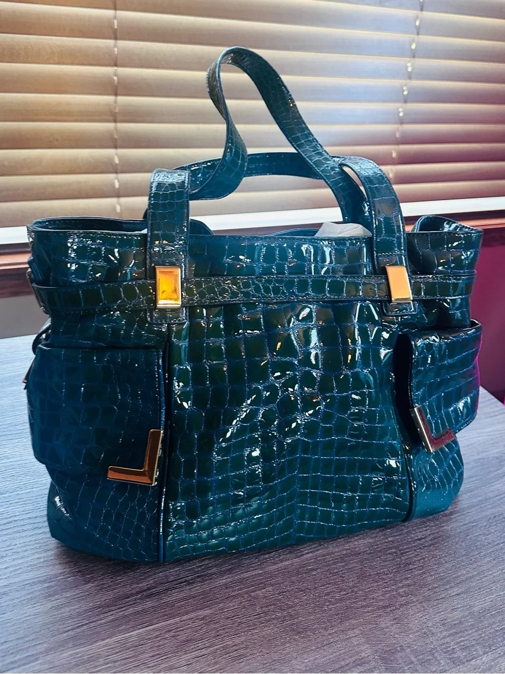 MICHAEL Michael Kors Beverly Satchel Croc-Embossed Patent